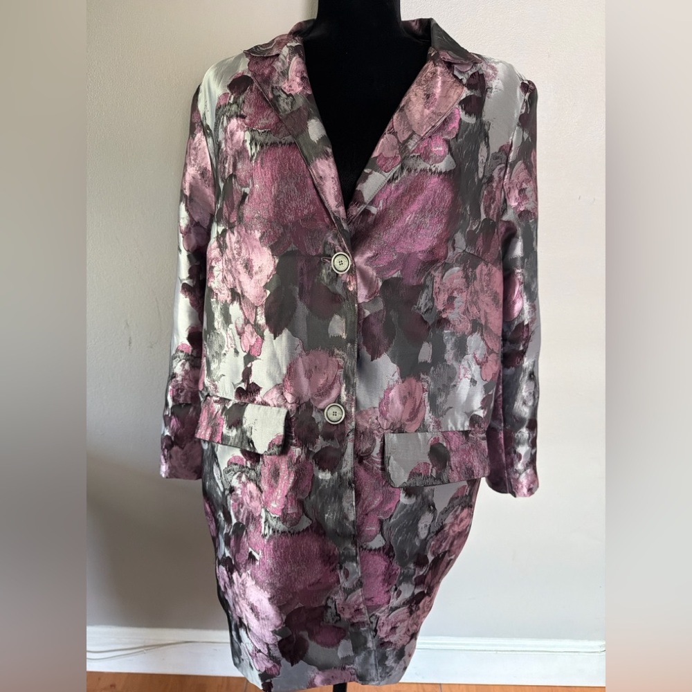 Floral Pink and Gray Women's Coat - Picture 2 of 10